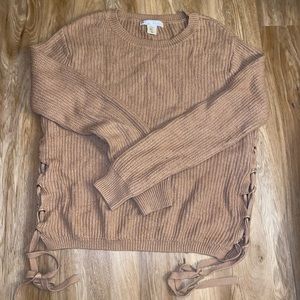 tan knit, side tie sweater, medium (fits like a large)